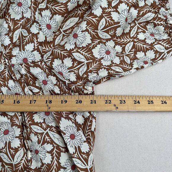 Outerknown Floral Blouse Top Women’s S‎ Brown Bell Short Sleeve V Neck Organic - Picture 10 of 16